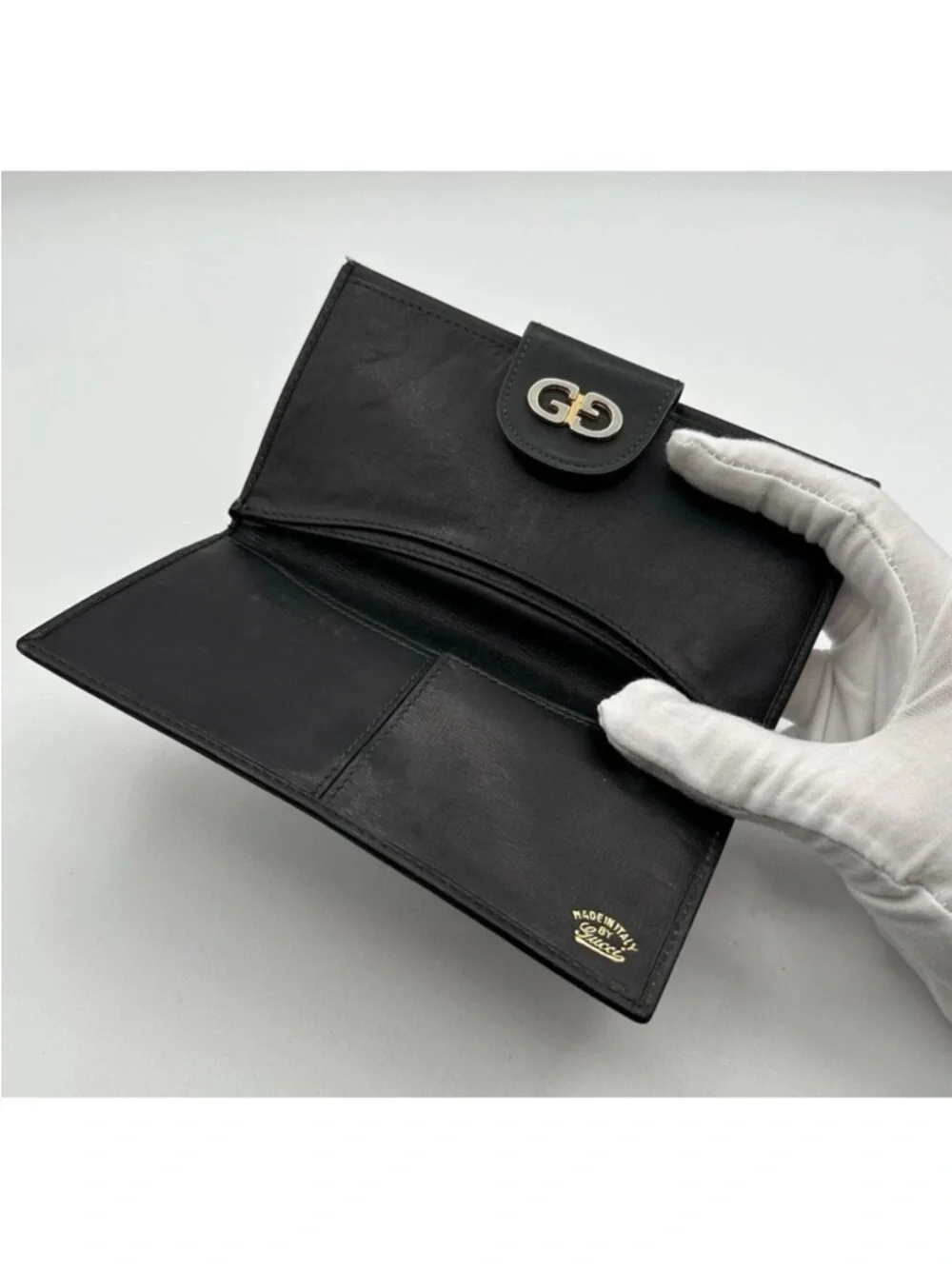 Vintage 1970’s Gucci Black Bi-Fold Suede & Leather Wallet -Authentic - Picture 6 of 13